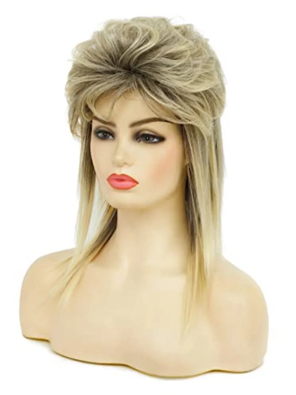 Mullet Wigs for Women Blonde Curly Soft Heat Resistant Shoulder Length Hair 80s